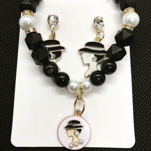 2pc Fancy Onyx Charm Bracelet & Earring Set